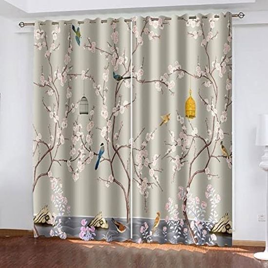 Rideaux Occultants Thermiques à Motifs Papillons Bleu Et Blanc - Lot De 2 Panneaux 140x240 Cm, Avec œillets, Pour Chambre Et Salon