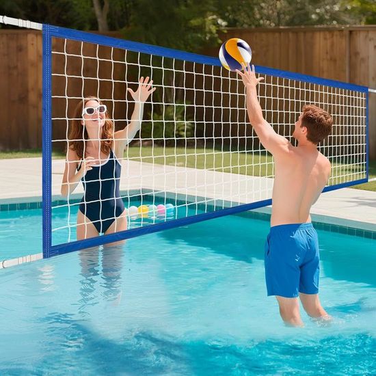 Haokelball Filet De Volleyball De Piscine Réglable 4,6m à 9,8m Avec 2 Ballons Et Pompe Filet Volley 9.8m
