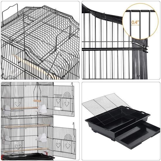 Yaheetech Cage Oiseaux Perruche Cage avec Toit Ouvrable pour Calopsitte ...