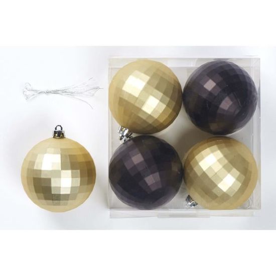 Set de 4 boules déco de Noël - Ø 8 cm - Or et noir