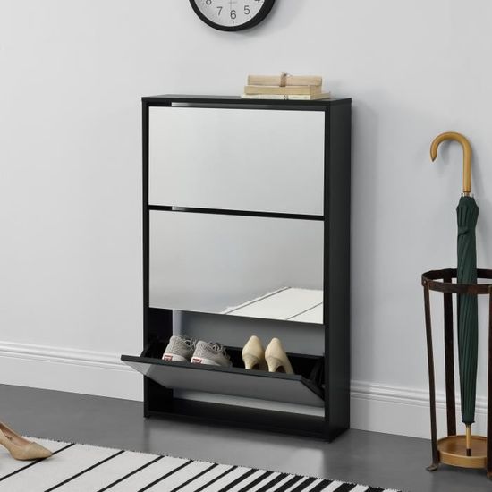 Meuble à Chaussures 4 étagères Avec Miroir, 63x17x134 Cm, Couleur Chêne, Neuf En Paquet