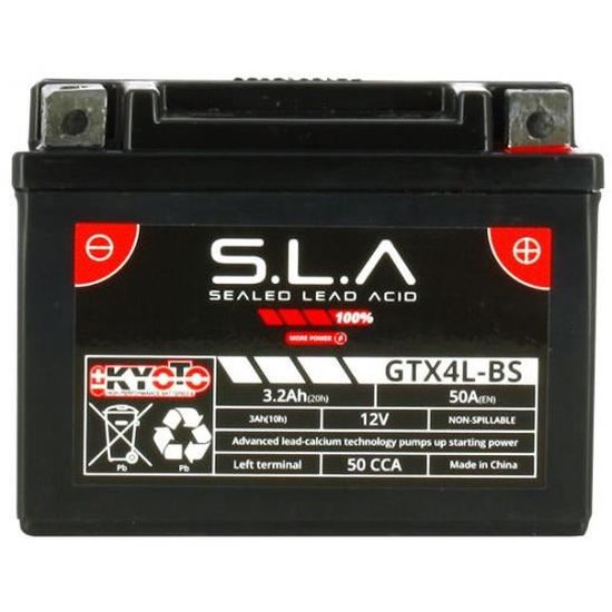 Batterie Moto Kyoto YTX4L-BS 12V 4Ah - Compatible Skyteam 125 Dax Replica 2006-2011 - SLA, Sans Entretien
