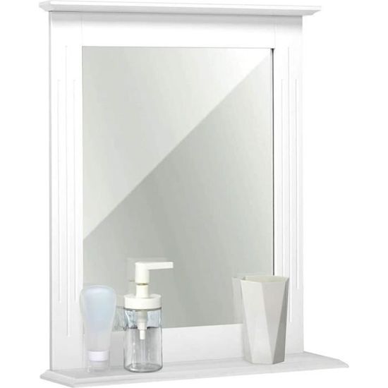Mondeer Miroir Mural - Miroir Salle de Bain Blanc Rectangulaire en MDF avec Étagère, pour Salle de Bain Entrée Couloir
