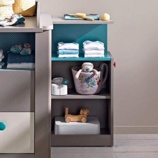 Petite Bibliotheque Avec 3 Niches Coloris Taupe Et Bleu Calisson