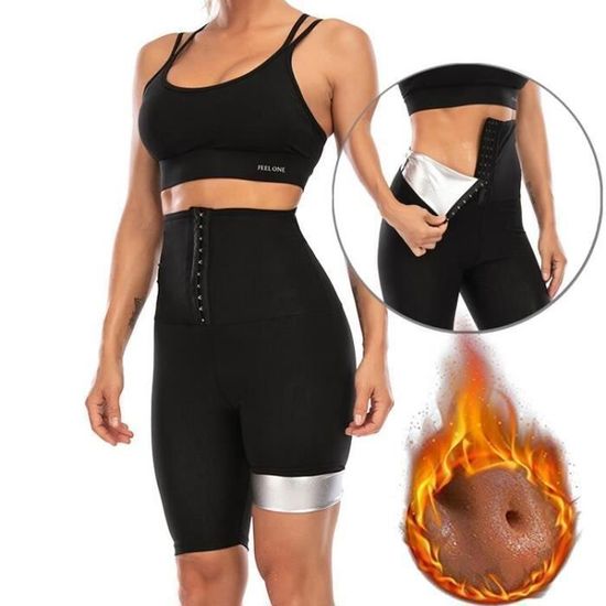 Pantalon De Sudation Femme – Tissu Polymère Argenté – 3 Rangs De Crochets U, Compression Haute – Ventre Plat, Cuisses Affinées – Sport, Sauna, Détente – Noir