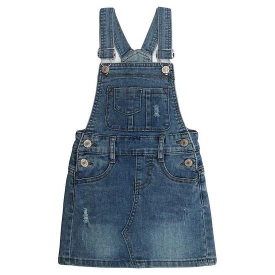 Robe Jean Déchirée Fille été - Denim Doux élastique, Coupe Trapèze, Poches, Tailles 12 Mois à 10 Ans - 7