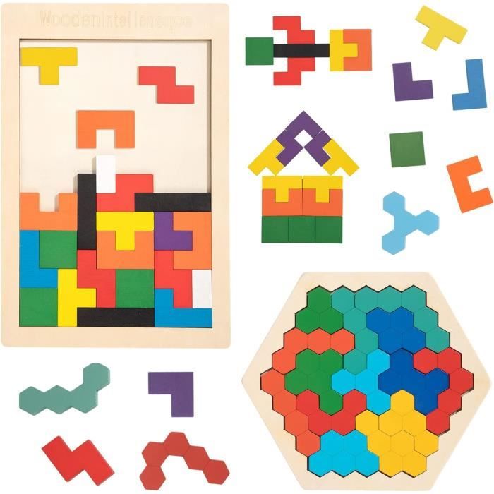 Puzzle En Bois Tetris 3D - Jeu Montessori Enfant 3-6 Ans, 42 Pièces Couleurs, Développe Intelligence Spatiale