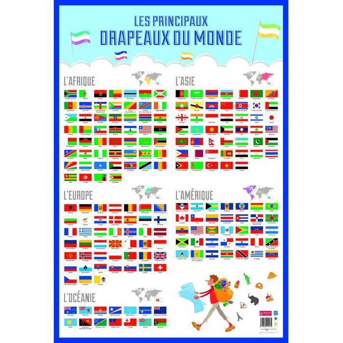 Poster drapeaux du monde effaçable à sec - L 76 x l 52 cm 76 cm