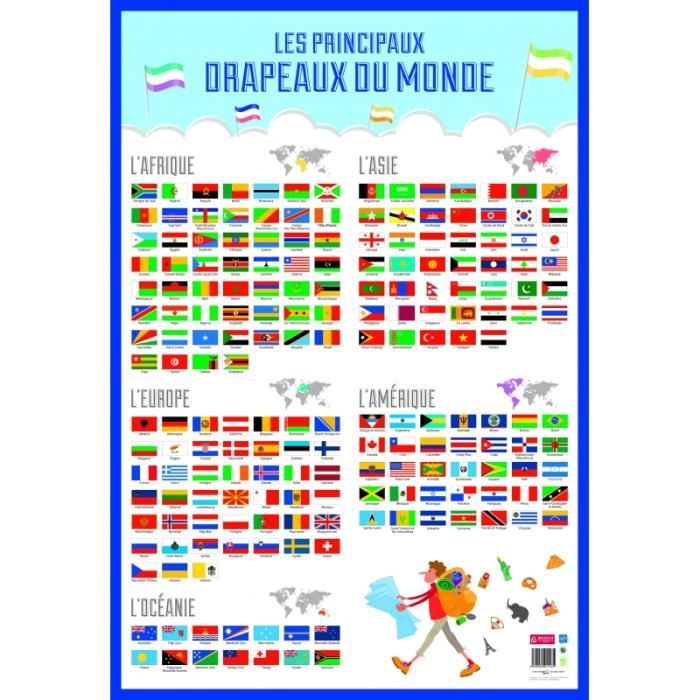 Poster drapeaux du monde effaçable à sec - L 76 x l 52 cm 76 cm