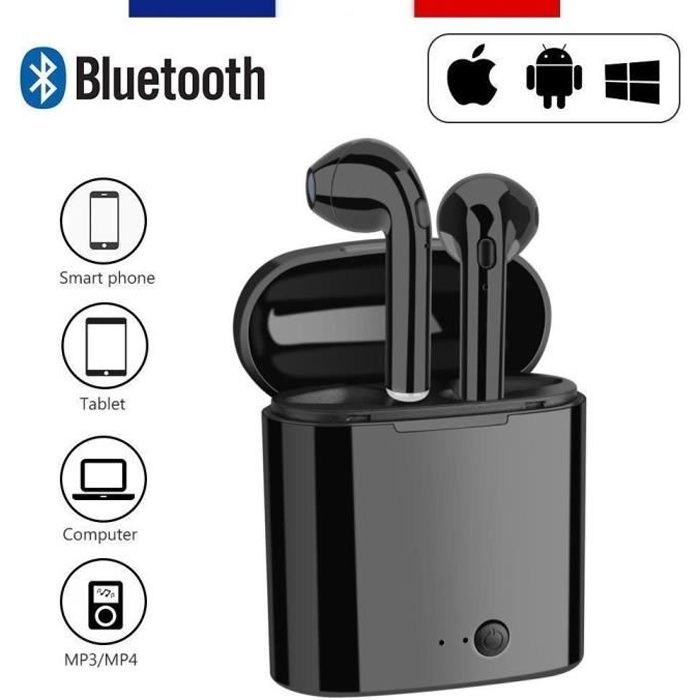 HBQ I7S TWS - ÉCOUTEURS SANS FIL BLUETOOTH 4.2 STÉRÉO + BOITE DE CHARGE POUR ANDROID IPHONE WINDOWS (NOIR)