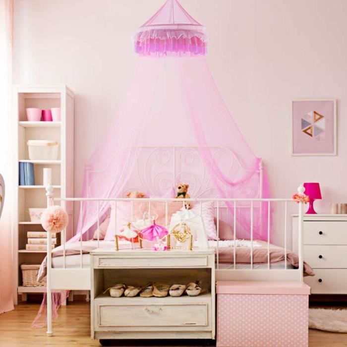 COSTWAY Moustiquaire de Lit Baldaquin Ciel de Bébé Lit Fille Princesse en Polyester en Couleur Rose (Hauteur 210 cm)