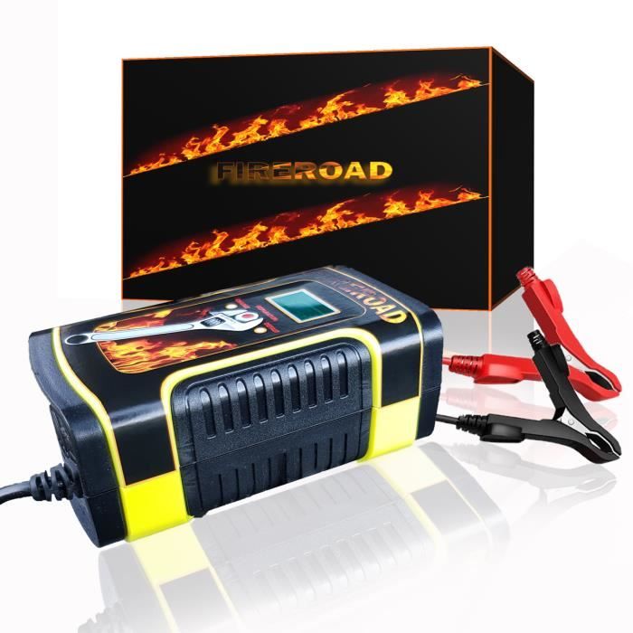 Chargeur de batterie réparateur charger battery voiture auto bateau moto quad 12v pince croco double cable FIREROAD®