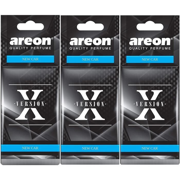 68>AREON X Désodorisant Voiture Neuve Odeur Neuf Senteur Rétroviseur Pendu Noir 2D (New Car Lot de 3)