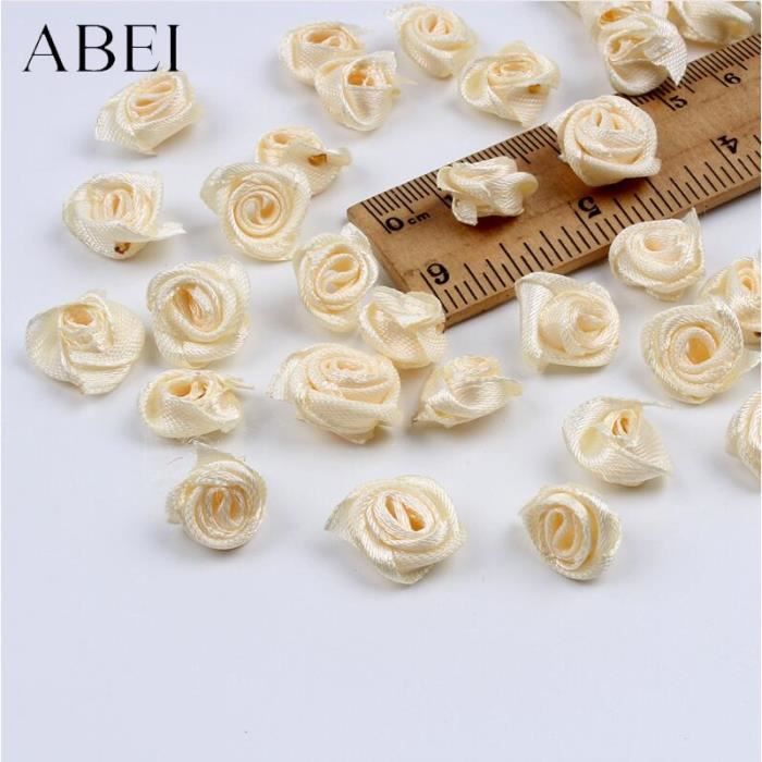 Mini fleurs roses mélangées 15mm 300 pièces, Ruban en satin fait à la main, tête de rose, accessoires décoratifs pour - Beige