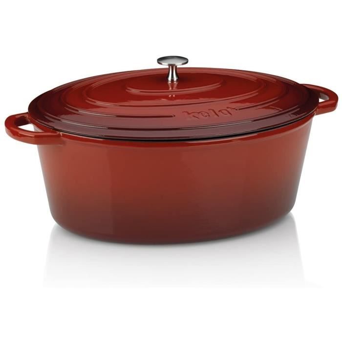 Faitout avec couvercle, Fonte, Revêtement Émaillé, Haute Rétention de Chaleur, Adapté à l'induction, 9,5 L, Rouge, Ovale, Calido