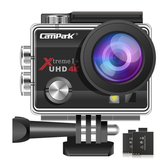 Campark Caméra Sport 4K 16MP WiFi Caméra d'action Étanche 30M avec 2 Batteries et Kit d’Accessoires