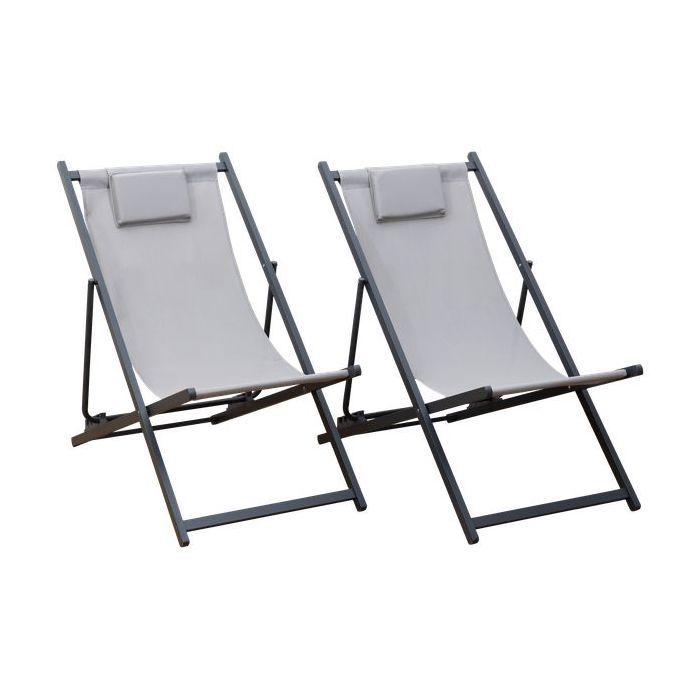 Lot de 2 chiliennes CYPRUS - textilène gris/structure anthracite - Gris