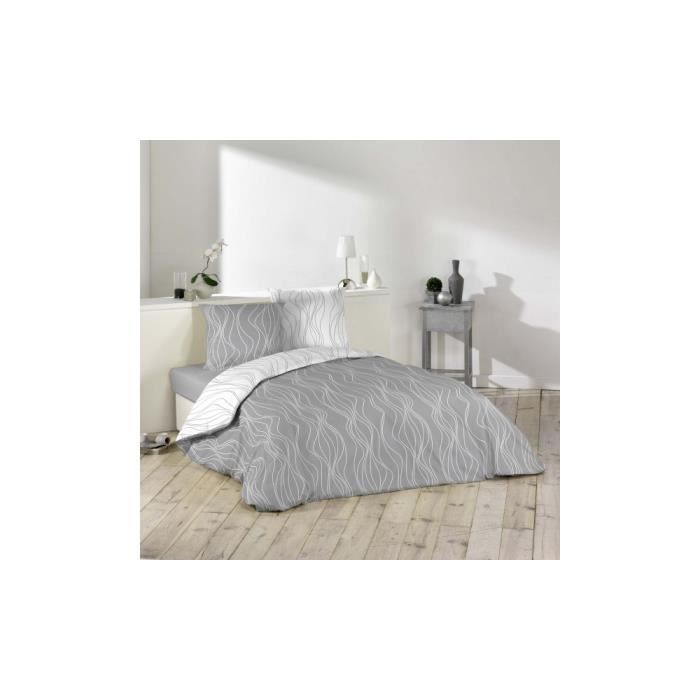 Parure de couette imprimée rayures ondulées Ecru 240 x 220 cm