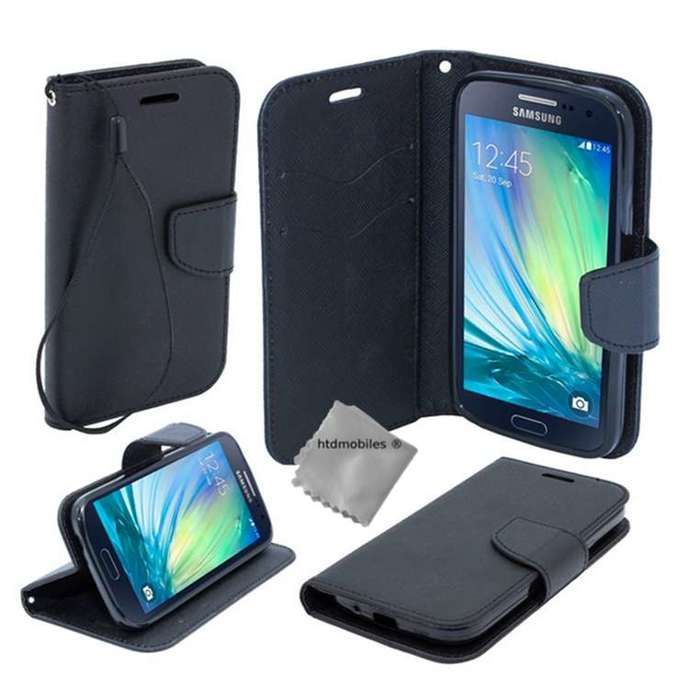Housse etui portefeuille pour Samsung Galaxy A3 (version 2016) + film ecran - NOIR / NOIR