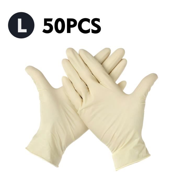 (L) 50 Pcs / Gants Jetables En Caoutchouc Sans Poudre Latex Gants Extensibles Stérile Qualité Alimentaire Sécuritaire