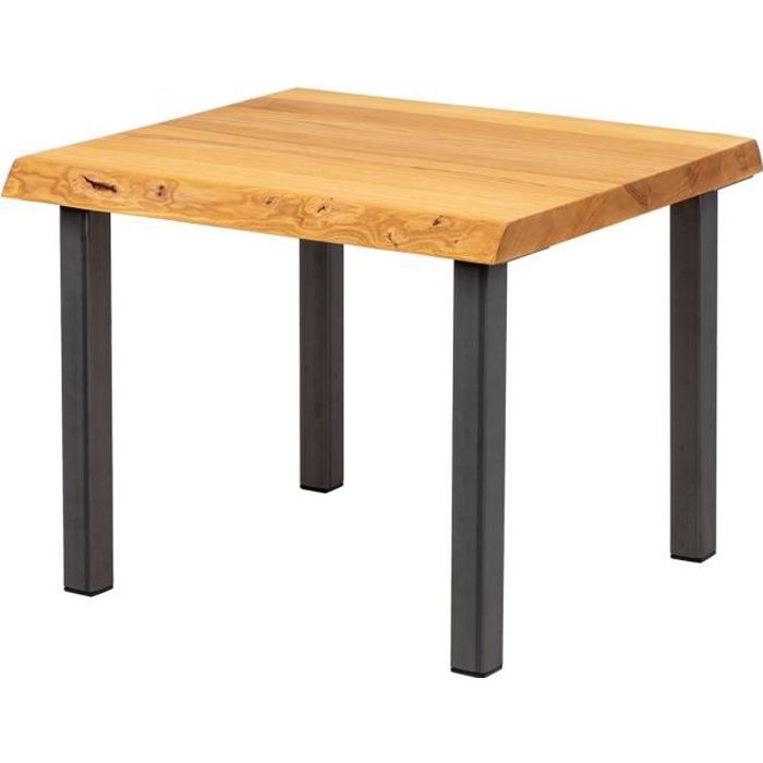 LAMO MANUFAKTUR Table basse en bois - industriel - salon - 60x60x47cm - frêne rustique - pieds métal acier brut - modèle classic