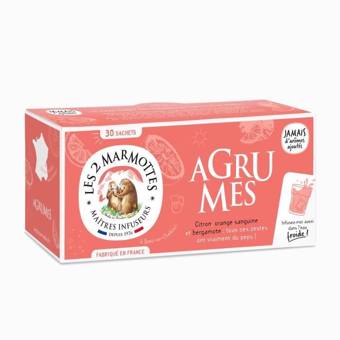 Les 2 Marmottes - Infusion Agrumes - 30 sachets - Citron, orange sanguine et bergamote - Fruitée et Gourmande