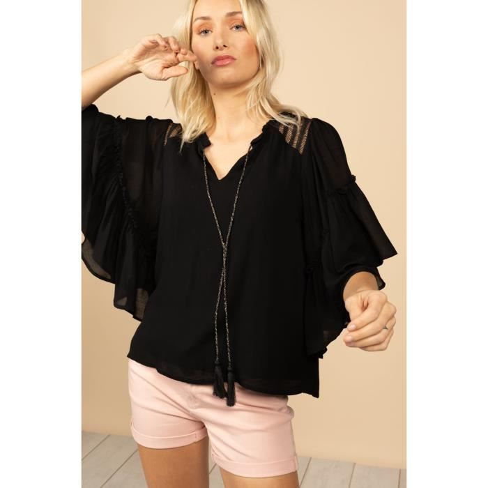 DEELUXE Blouse fluide avec pompoms VIVIANA Black