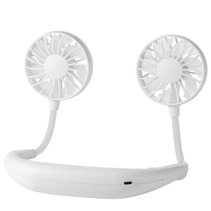 Mini Ventilateur Rechargeable USB Mains Libres, Ventilateur Sportif Portable Suspendu Au Cou, pour Été Le Sport - Blanc