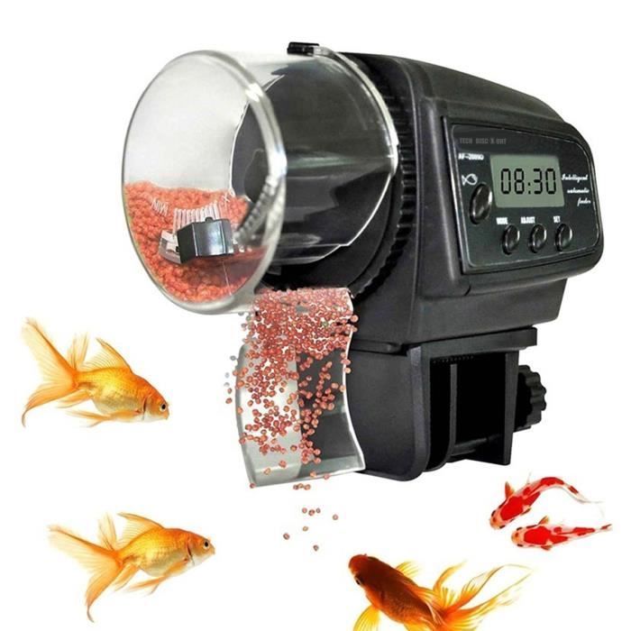 TD® Le Meilleur distributeur electrique de nourriture pour poisson aquarium combattant rouge de bassin exterieur petit programmable
