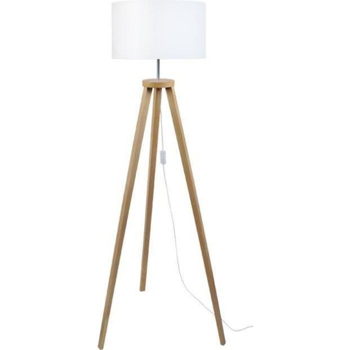 TOSEL Lampadaire 1 lumière - luminaire intérieur - tissu blanc - Style inspiration nordique - H152cm L40cm P40cm