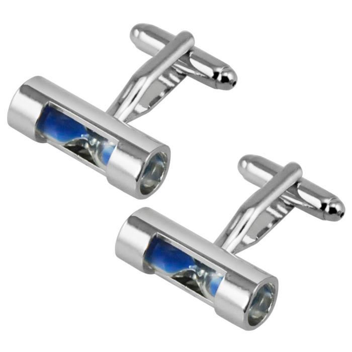 TRIXES Nouveauté Boutons de Manchette Deluxe pour Hommes avec Sablier à Sable Bleu