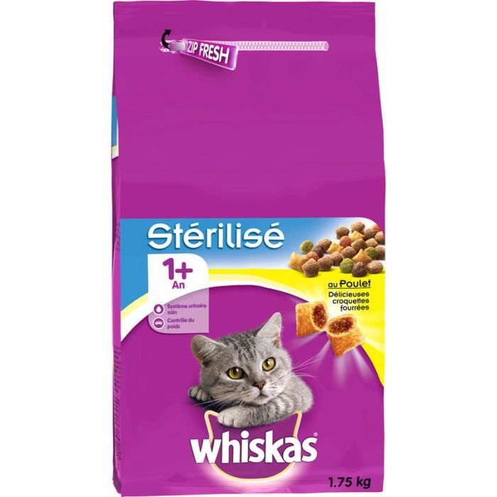 WHISKAS Croquettes au poulet - Pour chat stérilisé 1 + - 1,75 kg