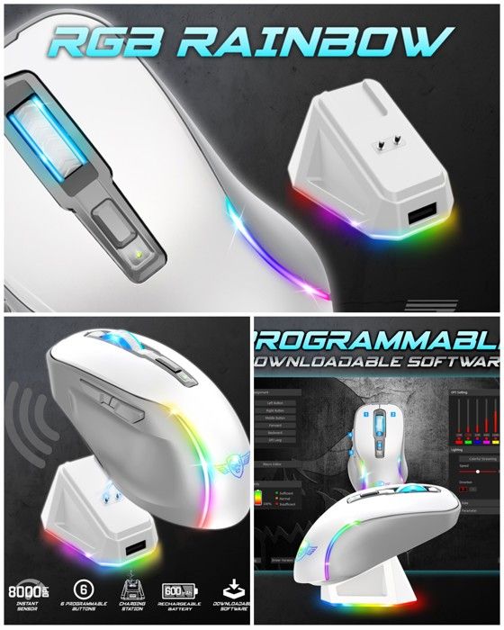 Souris Sans fil M50 2.4ghz 8000DPI 6 BOUTONS RGB rechargeable + station de charge élégante RGB
