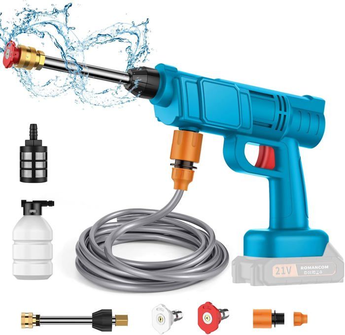 Pistolet Haute Pression Sans Fil Pour Batterie Makita 18 V, Max 200 Bar Nettoyeur Haute Pression Portable Avec 15000mAh Batterie, Buse 6-en-1, 5m Tuyau Pour Voitures Maison Jardin (15000mAh Batterie