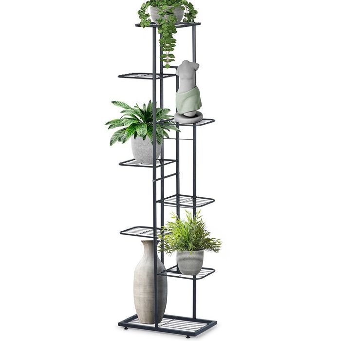 VILDE Porte Plante 8 Niveaux - 142 cm Étagère à Fleurs - Idéal pour Décorations - Métal noir mat