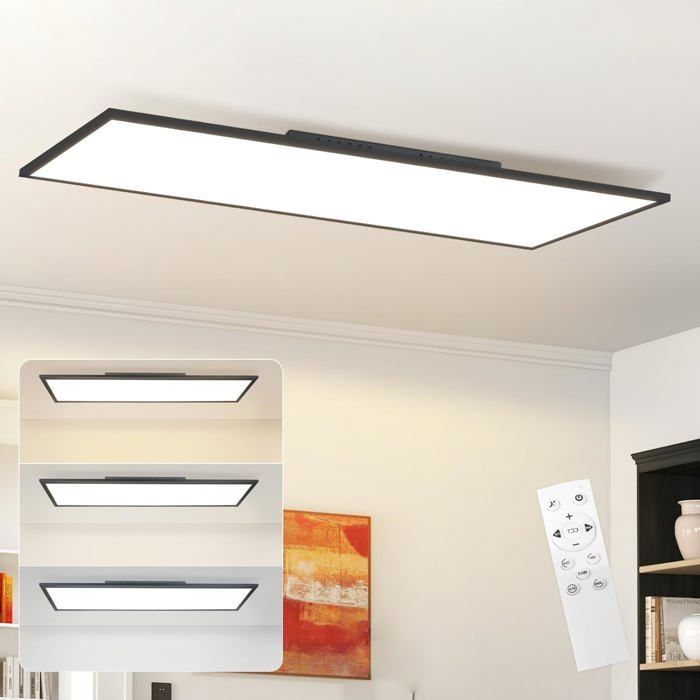 Homefire Plafonnier à panneau LED 120x30cm Lampe plafond plate à intensité variable Panneau plafond rectangulaire long Noir 40W