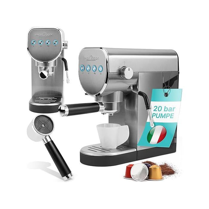 Machine à expresso 2en1 - ProfiCook - ES-KA 1265 - 20 bars - Mousseur à lait - Réservoir amovible 1L - Proficook