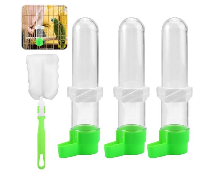3 Pièces Automatique Mangeoire Oiseaux Perruche pour Cage，Abreuvoir Oiseaux Brosse Distributeur deau Cage à Nourriture