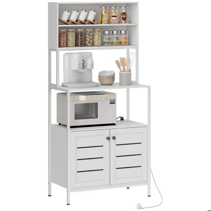 Étagere cuisine - HOMCOM - multiprise - double porte à persiennes - panneau de particules et acier - 80x42x171cm - blanc