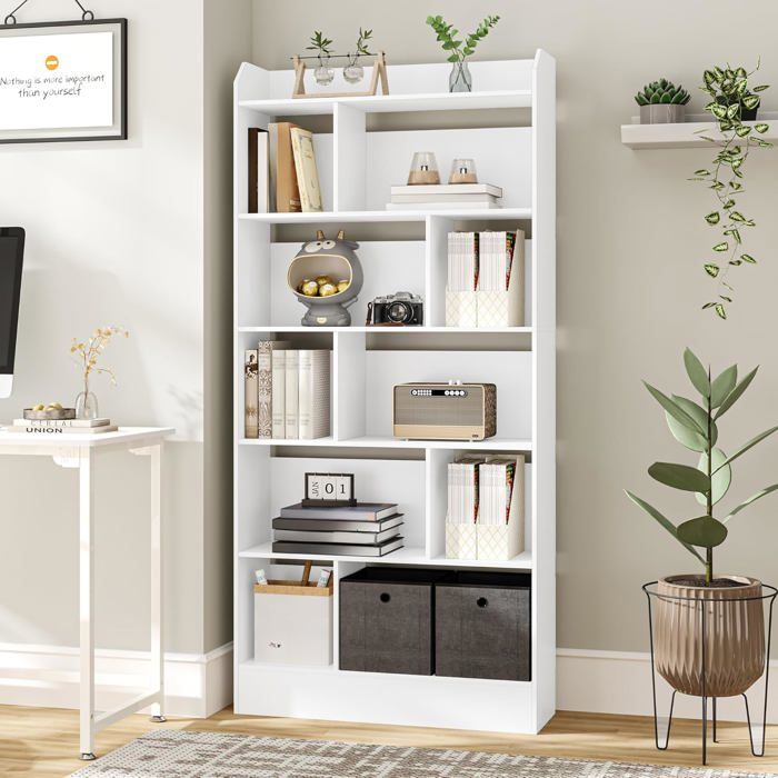 Bibliothèque Étagère à 6 NiveauxMeuble de Rangement Livres Cloison Séparateurpour SalonChambre Bureau24 x 80 x 170 cm Blanc
