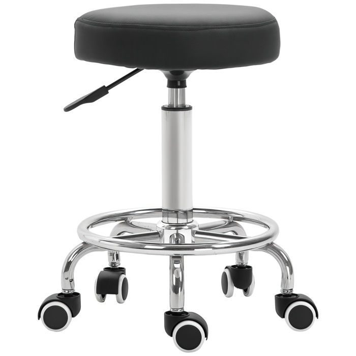 Tabouret à roulettes - Vinsetto - hauteur réglable assise rembourré pivotant 360° - revêtement synthétique - Ø42 x 50-64 cm - noir Tabouret à roulettes - Vinsetto - hauteur réglable assise rembourré pivotant 360° - revêtement synthétique - Ø42 x 50-64 cm - noir