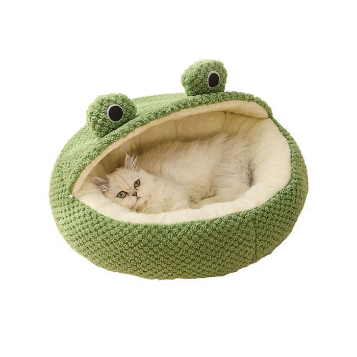 Maison DIntéRieur pour Chat Grotte en Forme de Grenouille Chaude et Douce avec Fond AntidéRapant (40cm Moitié Hangar) CORBEILLE