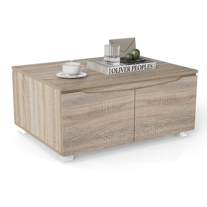 Table de Salon Rectangulaire COSTWAY 4 Portes à Ouverture Double Patins Antidérapants Cabinet Table dAppoint 80 x 60 x 37 cm