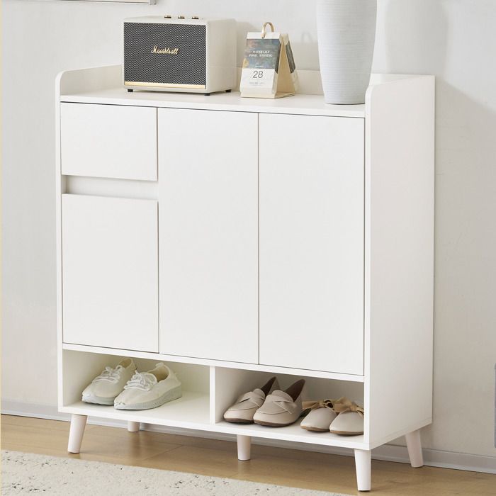 Meuble d’Entrée Moderne Blanc 99×90×35 cm Armoire à chaussures avec Étagères Réglables et Pieds en Bois Massif Rangement Meuble d’Entrée Moderne Blanc 99×90×35 cm Armoire à chaussures avec Étagères Réglables et Pieds en Bois Massif Rangement