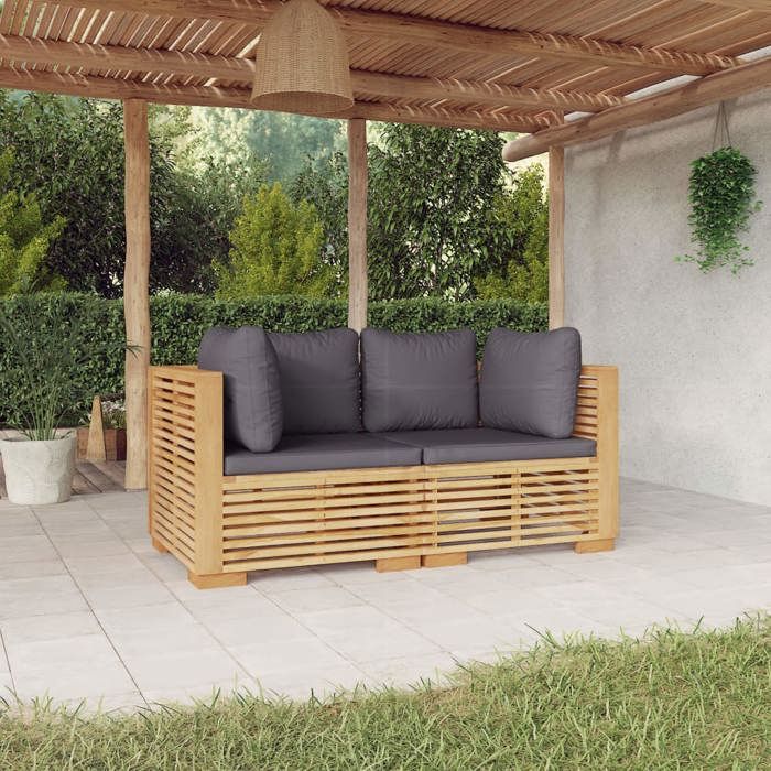 Canapé dangle de jardin en bois de teck - vidaXL - 695x695x60 cm - Gris foncé - Bois de teck massif - Coussins inclus