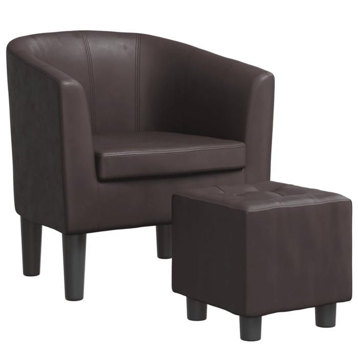 NEUF 2026 CHIC Chaise simple SWEETY Fauteuil de salon 1 PLACE avec repose-pied marron similicuir 70x56x68 cm FF4652