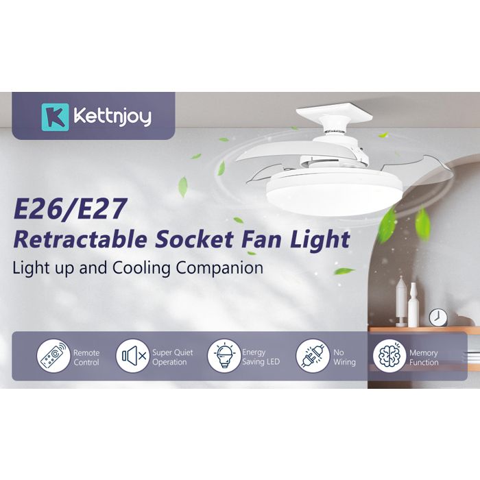 Ventilateur de plafond avec lumière - Virex - Pales rétractables - 3 températures de lumière - Télécommande incluse - Virex