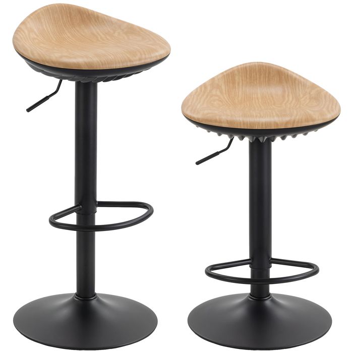 Lot de 2 tabourets de bar - HOMCOM - réglables en hauteur - repose-pieds pivotant 360° - siège PU - 40x40x63-84cm - chêne
