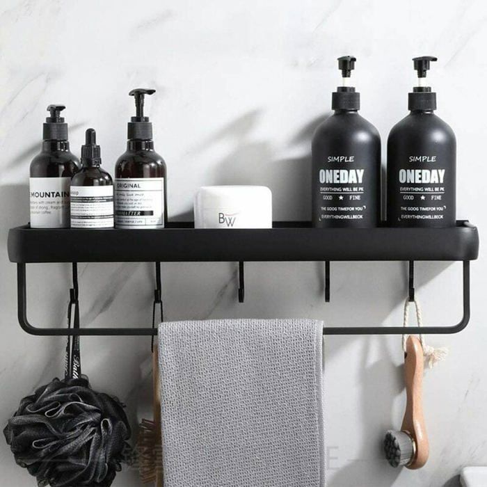 Étagère douche sans perçage support salle bain porte-serviettes rangement crochet aluminium ensemble cuisine douche 1 .