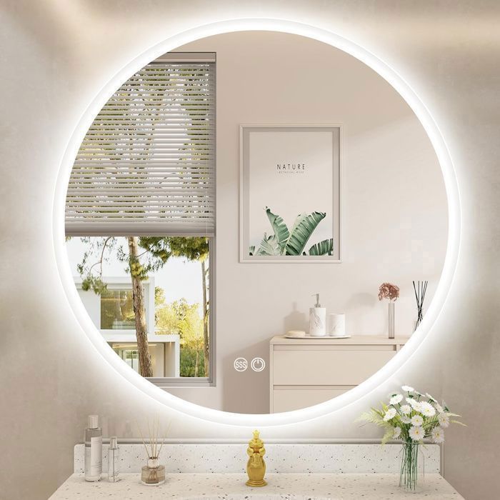 80cm Miroir Rond Salle de Bain LED FREOSEN Miroir Salle de Bain Avec LED Dimmable Anti-buée IP44